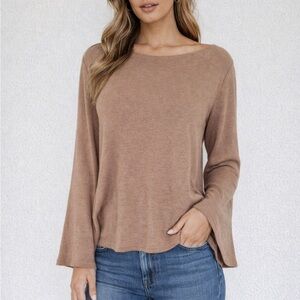 SABO Skirt tan off-shoulder boat neck bell sleeve cotton blend sweater small